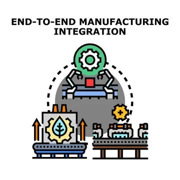 End to end manufacturing process integration automation Stock Illustration