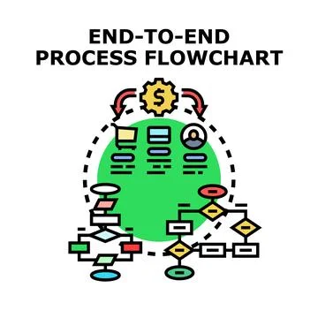 End to end process flowchart analyzing business operations Stock Illustration