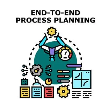 End to end process planning concept developing business strategy Stockillustratie