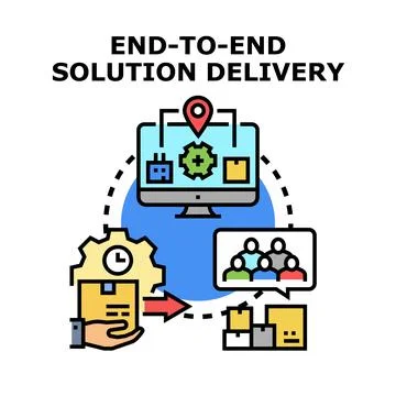 End to end solution delivery process workflow concept Stock Illustration