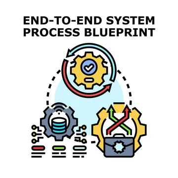 End to end system process blueprint development Illustrazione stock