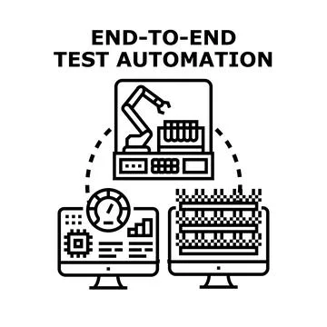 End to end test automation process with software development quality assuranc Illustrazione stock