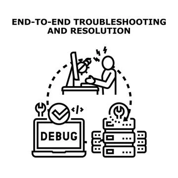 End to end troubleshooting process resolving system issues 库存插图