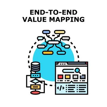 End to end value mapping process illustration Stock Illustration