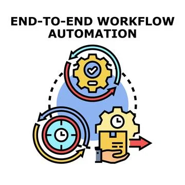 End to end workflow automation process concept symbolizing business managemen Stockillustratie