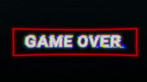 End of the gaming session with a vibrant game over message displayed prominently Stock Footage 299321747
