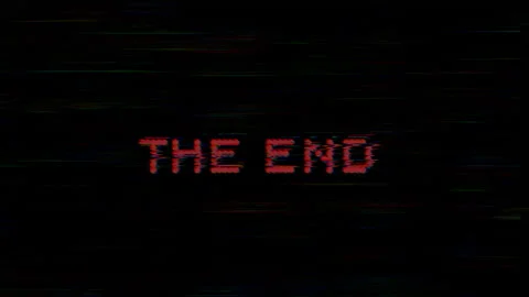 End glitch glitchy red the end message on a black screen. Stock Footage 313387921