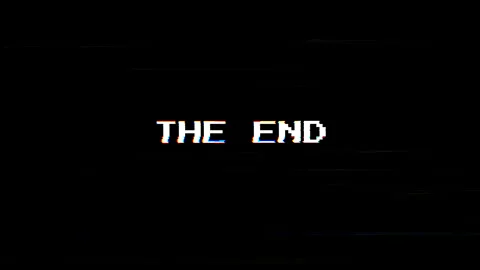 The End Glitch Text Animation with Digital Distortion on Black Background Stock Footage 331973515