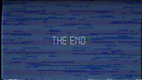 The end glitch text effect silver light shine isolated with alpha channel Stock Footage 157333223