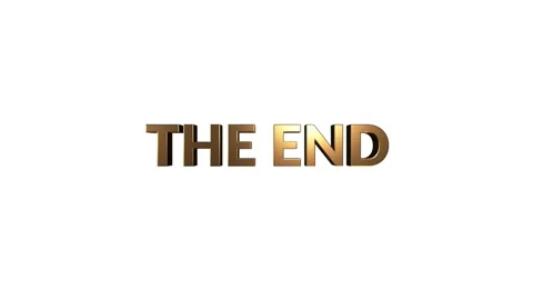 The end golden text with light glowing effect isolated with alpha channel. 3D Stock Footage 153876494