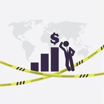 End of Lock Down - Economy Starts to Grow Again - Concept with Bar Chart, D.. Stock Illustration