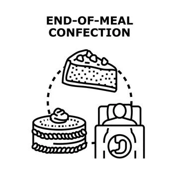 End of meal confection causing stomach ache concept Stock Illustration