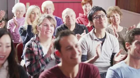 At the end of the meeting the audience applaud the speaker Stock Footage