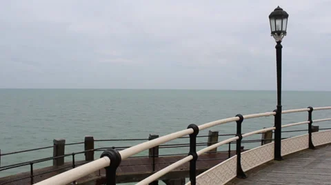 End Of Pier With Light Looking Out To Sea Stock Footage 36556687