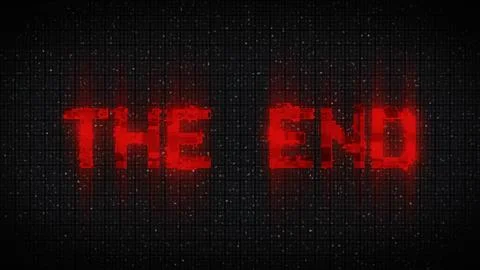 The End Retro Text Effect with Glitch Background. Stock Illustration