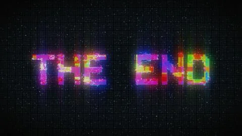 The End Retro Text Effect with Glitch Background. 스톡 일러스트