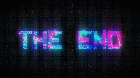 The End Retro Text Effect with Glitch Background. Stock Illustration