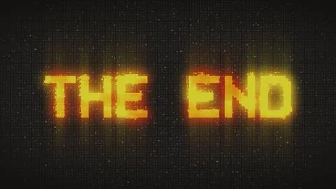 The End Retro Text Effect with Glitch Background. Stock Illustration