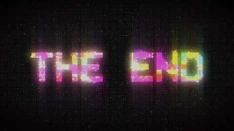 The End Retro Text Effect with Glitch Background. 스톡 일러스트