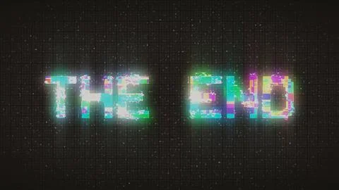 The End Retro Text Effect with Glitch Background. Stock Illustration
