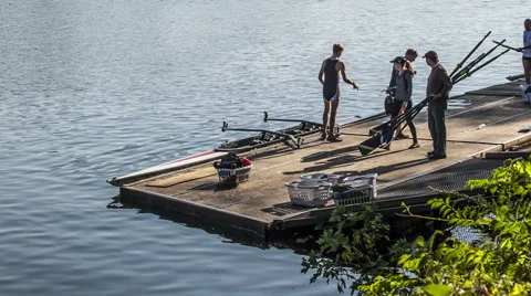 End of rowing team practice - time lapse Stock Footage 42382428