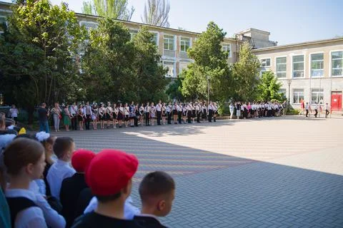 End of school, May spring, last call. Holiday in the school yard - School lea Stock Photos