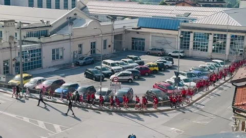 End of School Year Community Walk by Italian Students. Stock Footage 336735324