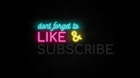 End screen neon sign on a brick wall footage, likes and subscribe sign Video stock 337289807