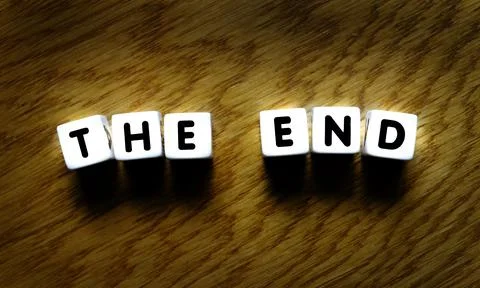 The End Spelled with Letters Representing Completion Stock Photos
