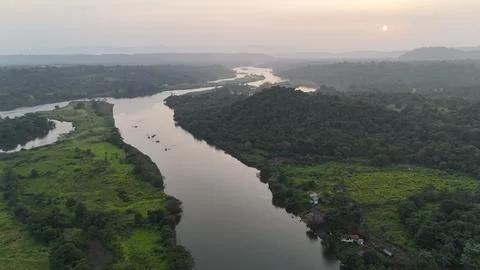 End of sunset over river from sky  Stock Photos