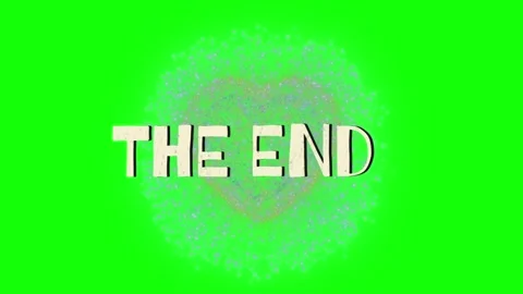 The end text animation on green screen background with heart shape with phrase Stockbeeldmateriaal 340610881