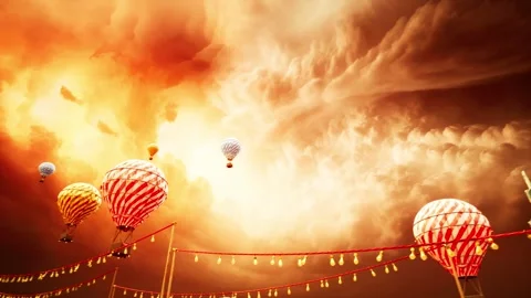 End Times Theme Park Under Fiery Sky Stock Footage 321860299