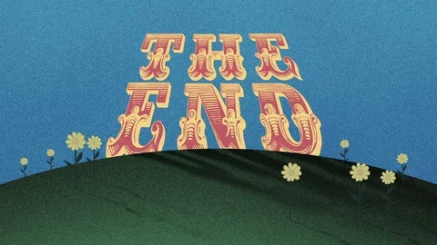 THE END Title on a Hill in an Old Cutout Style Stock Footage 102333439
