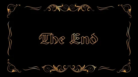 The end title inside vintage golden frame. Alpha channel Video stock 73787344