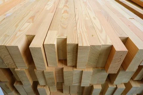 End-top close up view of stack of three-layer wooden glued laminated timber b 스톡 사진