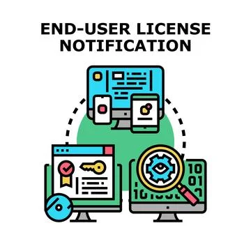 End user license agreement notification process and software installation Stock Illustration