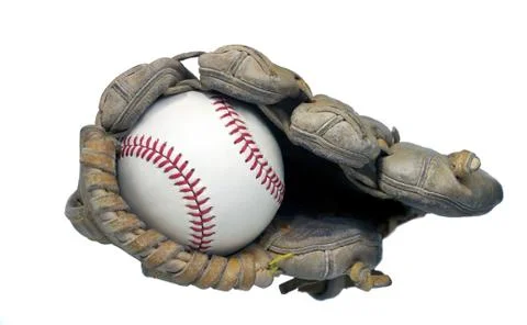 End view of baseball in glove Stock Photos