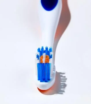 End view of toothbrush head and bristles Stock Photos