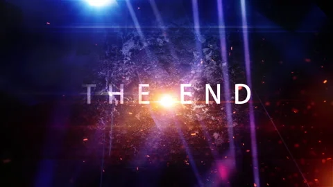 The End  white text motion flare effect cinematic title background Video stock 313986227