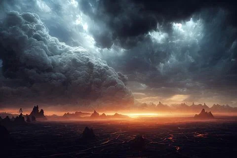 End of the world. Apocalypse 3D. Dystopian and apocalyptic background. Stock Illustration