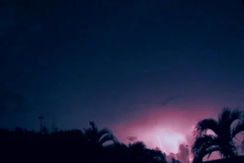 End of the World  thunderstorm Surreal Red Lightning Storm looping Stock Footage 7766435