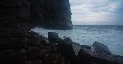 End of the world. View of stone beach on the coast of the Pacific Ocean Stock Footage 67459262