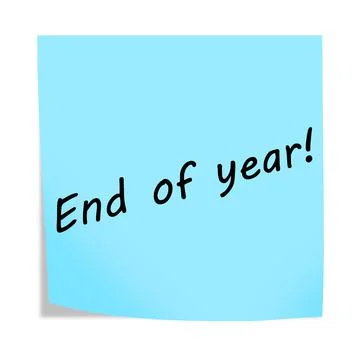 End of year 3d illustration post note reminder on white with clipping path Stock Illustration