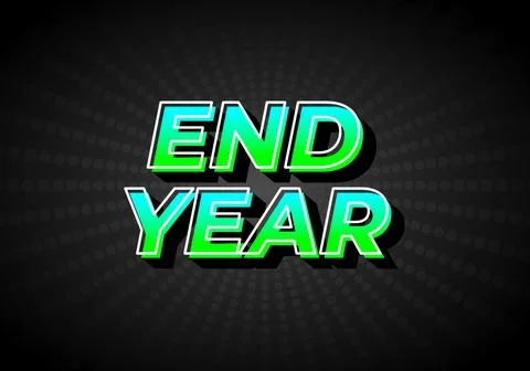 End year. Text effect in gradient green blue color, 3D look. Dark background Illustrazione stock