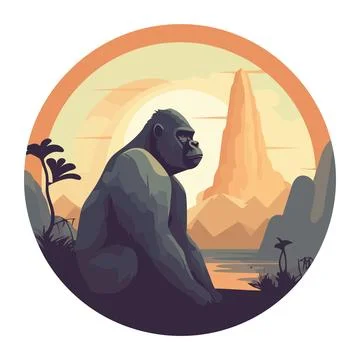 Endangered monkey symbolizes strength in tropical rainforest Stock Illustration