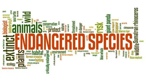 Endangered species - environment issues and concepts word cloud illustration. Ilustración de archivo