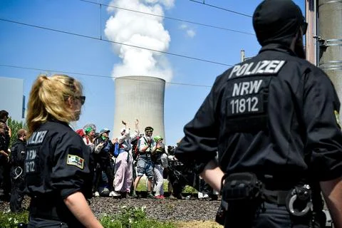 'Ende Gelaende' protest in the Rhenish coal mining area, Neurath, Germany - 23 J Stock Photos