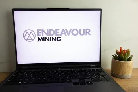 Endeavour Mining multi-national mining company logo on laptop Stock Photos