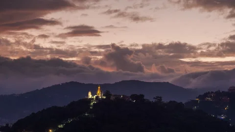 Ending day 4K sunset time lapse of incredible clouds moving waves Swayambhunath Stock-Footage 255978202