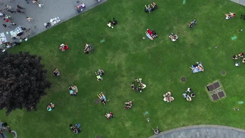 Ending social distancing and quarantine - Aerial Drone View. Couples in love and Stock Footage